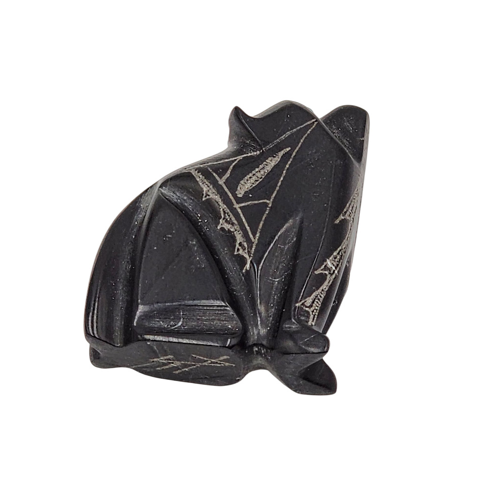 Native American Zuni Black Marble Bear Fetish Carved Stone Signed Turquoise - Picture 12 of 16